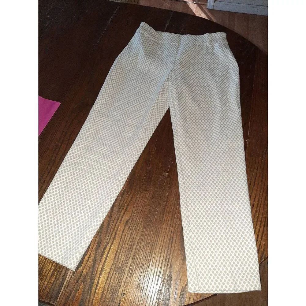Size 8 C Est 1946 Khaki Tan White Mid Rise Flat Front Dress Casual Pants Stretch